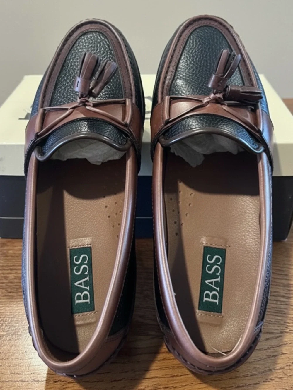 MEN’S NIB G.H. Bass Plato Drop TS Men’s Loafers Black/Brown 9.5 EEE (Extra Wide)